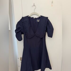 Navy Dress with Ruffled Collar